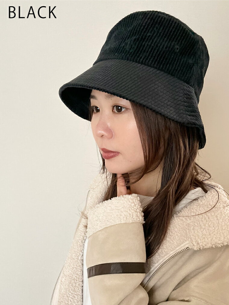 光沢コーデュロイ バケットハット ツヤ感 秋冬 冬 uvカット 帽子 レディース チュ...