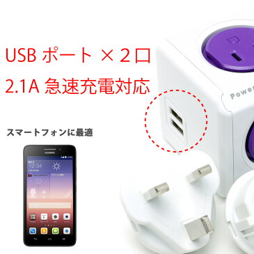 海外旅行用 電源変換プラグ付 電源タップ 5口 PowerCube 1930 （USB付)