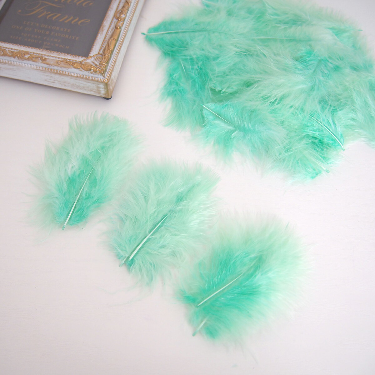 鳥の羽根 国内加工 天然フェザー パーツ マラボーSサイズ(2g) ［ミントグリーン］緑色 グリーン きれいな天然羽 材料 素材 手芸 アクセサリー リース 花材 クリスマス ハロウィン ダンス 衣装 コスプレ 本物 材料