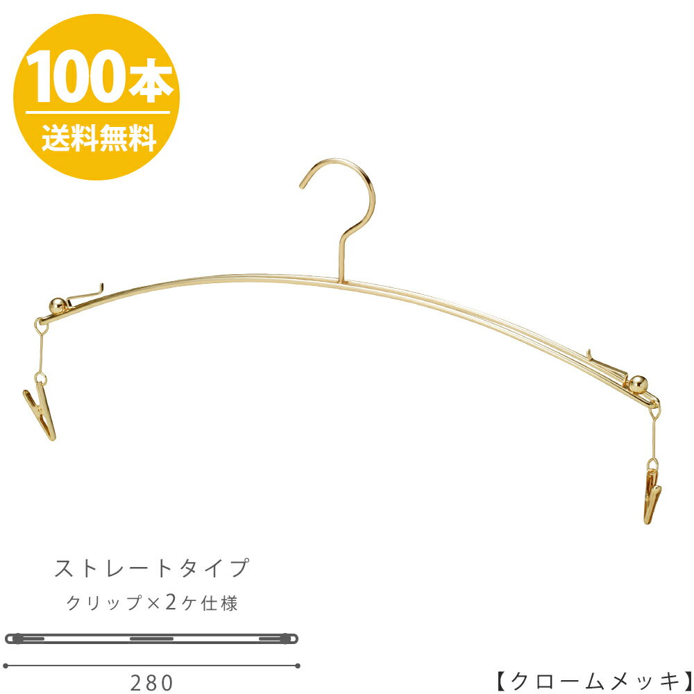 ハンガー インナー 下着 ランジェリー IN-502F-28-IBMC ゴールド/100本セット【送料無料】【あす楽】 横幅28cmブラジャー・ショーツ プロ仕様 収納 クローゼット 省スペース スリム インテリア 雑貨 おしゃれ クリップ付き ハンガーのタヤ