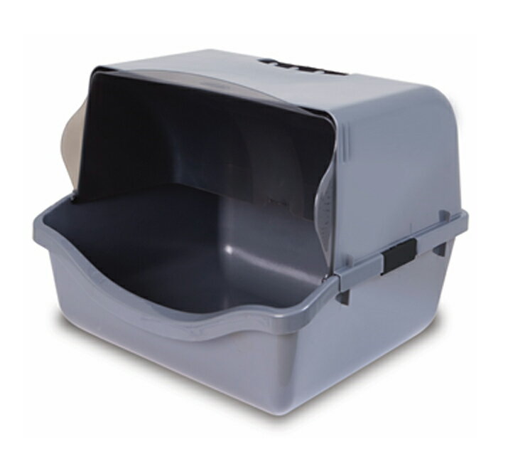 ※人気の理由はデザインに意味があります！※【ペットメイト】メイドインUSAのバイザーがついてプライバシーを守る新発想の猫トイレ！アメリカ　ネコトイレ　スイングアウェイフードキャットリッターボックス　グレー 【ネコトイレ　猫トイレ　ねこカフェ　猫の日】
