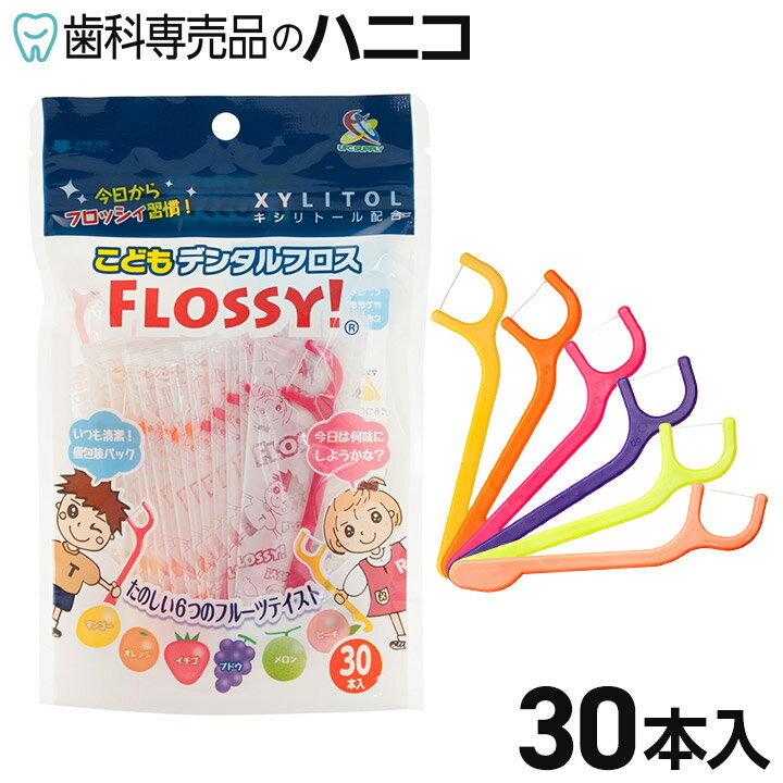 【10/27 09:59まで★P3倍＋最大2,000円OFFクーポン】こどもデンタル フロス FLOSSY! 30本入 ノンワックス キシリトール配合 個包装パック フルーツ味のサムネイル