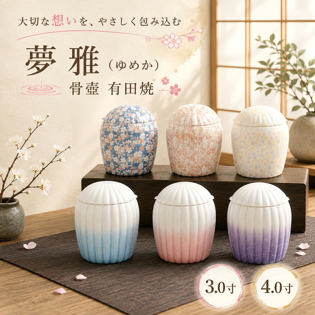 夢雅（ゆめか） 骨壺 有田焼 （3.0寸・4.0寸）ペット仏壇　ペット仏具　ペット供養...