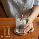 ストロー ガラス製 耐熱ガラス レトロ ツートンガラスストロー 2本セット (専用ブラシ&ケース付き) グレー&アンバー、イエロー&グリーン 直径0.8cm×長...