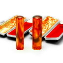 宝石印鑑 いんかん 琥珀 2本セット 実印16.5mm 銀行印13.5mm ケース付( 印鑑 プレゼント 赤ちゃん おしゃれ セット ハンコ はんこ 名前 作成...