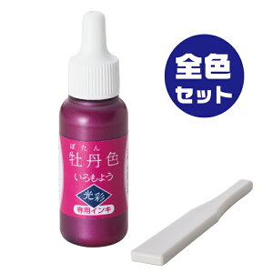 シャチハタ いろもよう [光彩・全色セット] 専用補充インキ 8ml ヘラ付き | 新色 文具女子博 色模様 スタンプインキ インク スタンプアート スタンプ いろもよう 速乾 文房具 判子 消しゴムハンコ 作家 補充インク 手作り インキ