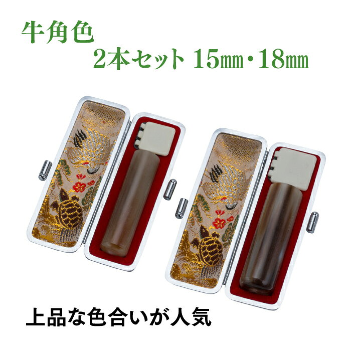 銀行印 実印 牛角色 15mm 18mm 2本セット ケース付き