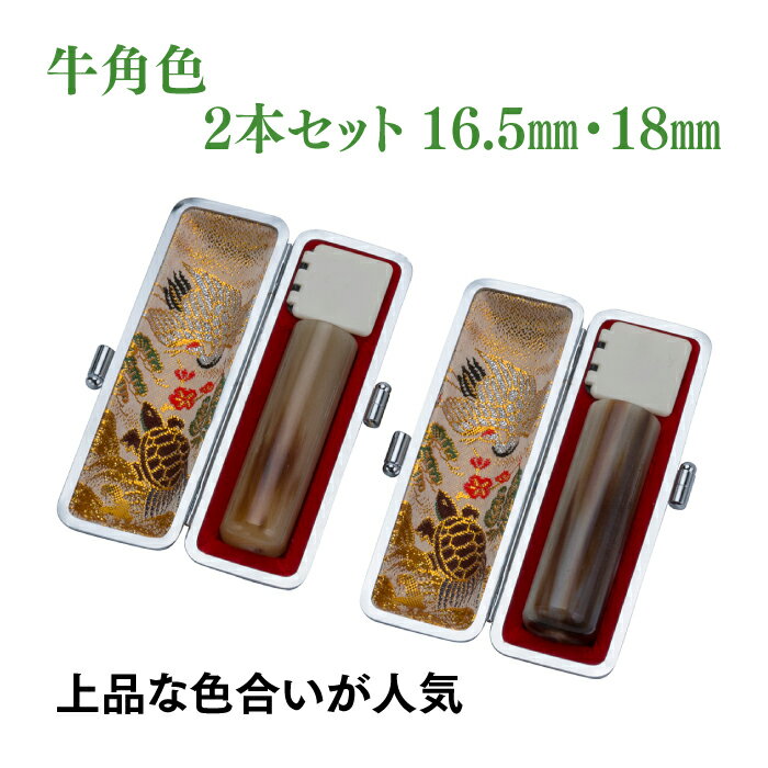 銀行印　実印　牛角色　16.5mm　18mm　2本セット　ケース付き