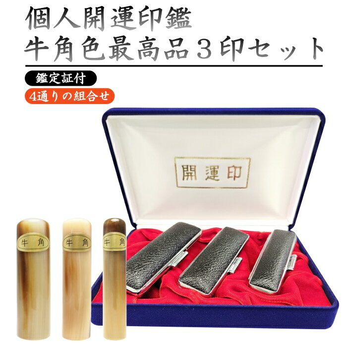 【手仕上げ開運印鑑 三印セット】牛角色最高品(オランダ水牛)【サイズは4通りの組み合わせ】男性/女性/プレゼント/贈り物/贈答/実用/ご褒美18mm/16mm/15mm/13mm/12mm/10mm手彫り/手仕上げ/職人技/伝統旧字/異字/変体/変字/珍しい/漢字/苗字/名字/対応可能