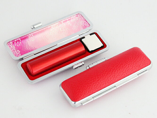 【10%OFFクーポン配布中】 印鑑・はんこ 実印 銀行印 認印 メタリックレッド カラー天然本水牛 サイズ【15.0mm】 カラーもみ印鑑ケース付(レッド) ...