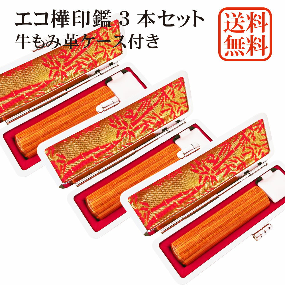 【スーパーSALE】【15%OFF】印鑑 3本 セット エコ樺 個人用印鑑 実印・銀行印・認印セット 牛もみ革ケース付き 樺 ブラウン グレー はんこ ケース付...