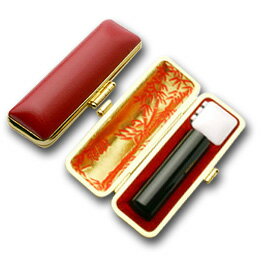 送料無料◆印鑑 はんこ 銀行印 黒水牛 15mm 印鑑ケース【赤-金枠】 [印鑑 作成 銀行印 印鑑ケース付き セット はんこ 名前 ハンコ 判子 ギフト プレ...