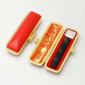 送料無料◆印鑑 はんこ 認め印 純天然黒水牛 10.5mm 印鑑ケース【赤-金枠】 [印鑑 作成 認印 印鑑ケース付き セット 名前 ハンコ 判子 ギフト プレ...