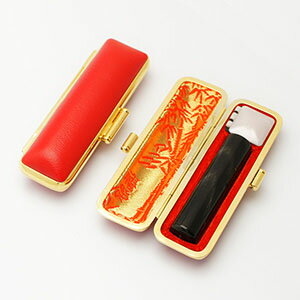 送料無料◆印鑑 はんこ 銀行印 純天然黒水牛 13.5mm 印鑑ケース【赤-金枠】 [印鑑 作成 銀行印 印鑑ケース付き セット はんこ 名前 ハンコ 判子 ギ...