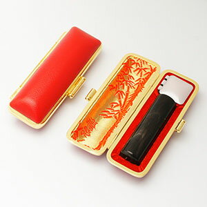 送料無料◆印鑑 はんこ 実印 純天然黒水牛 16.5mm 印鑑ケース【赤-金枠】 [印鑑 実印 作成 印鑑ケース付き セット ハンコ 判子 ギフト プレゼント ...