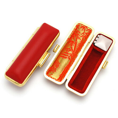 印鑑ケース【赤-金枠】12.5mm-15mm用(朱肉付き) 内側:朱竹模様 [印鑑 ケース はんこケース ハンコケース はんこ 判子 実印 銀行印 認印 ギフト...