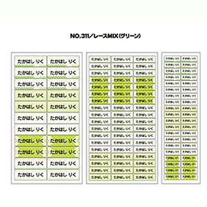 お名前シール ママラベル アイロンタイプ No.311【レースMIX（グリーン）】 [おなまえシール ネームシール 布用 透明 入園 入学 グッズ お名前付け 名入り 名入れ かわいい 可愛い デザイン 名前 アイロン シール 保育園 幼稚園 小学校]【メール便配送対応商品】
