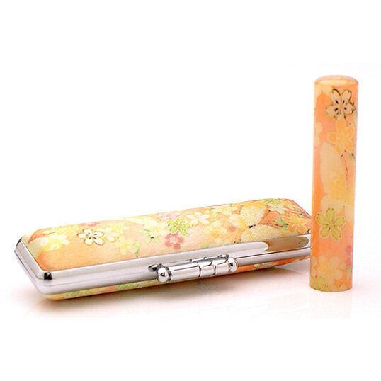 送料無料◆印鑑 はんこ 和ざいく・なごみざいく印鑑 イエロー系 WY-72 和ちょう(わちょう) 印鑑ケースセット(印材:12mm ケース:12mm用) [銀行...