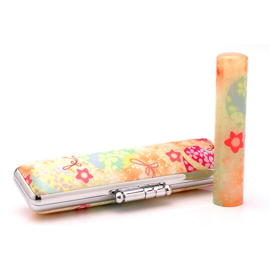 送料無料◆印鑑 はんこ 和ざいく・なごみざいく印鑑 イエロー系 WY-73 鈴なり(すずなり) 印鑑ケースセット(印材:12mm ケース:12mm用) [銀行印...