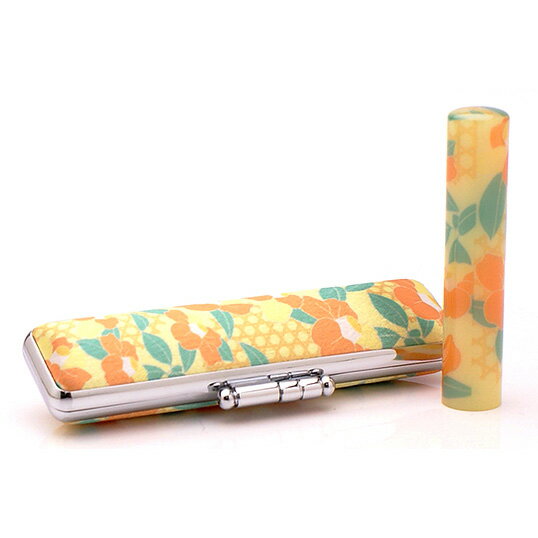 送料無料◆印鑑 はんこ 和ざいく・なごみざいく印鑑 イエロー系 WY-75 つばき 印鑑ケースセット(印材:12mm ケース:12mm用) [銀行印 認め印 認...