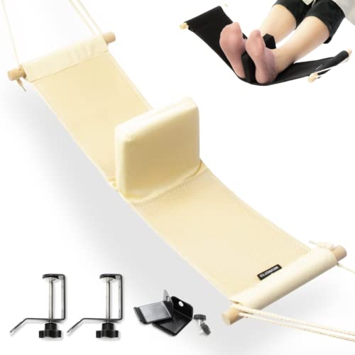 色：ベージュ MEUMOTTO こっそり足ラク フットレスト ハンモック 足置き ハンモック式 足ハンモック 足休め デスクワーク テレワーク デスク下 メッシュ素材 荷物かけ セパレートクッション