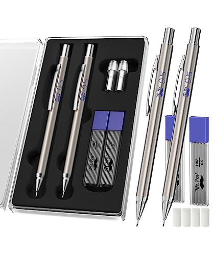 Mr. Pen- シャープペンシル 0.5 2本パック メタルシャープペンシル リードと消しゴム付き 製図用鉛筆 シャープペンシル 0.5シャープペンシル アーティストシャープペンシル 0.5mm