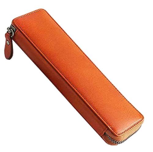 色：ダークブラウン ペンケース 高級牛革 イタリアンレザー 本革 ファスナー おしゃれ 筆箱 文房具 万年筆 ペン 文房具 文具 収納 贈り物 ギフト (ダークブラウン)