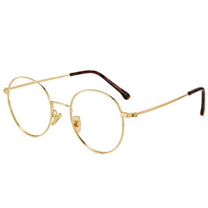 色：(03)-8090金色 [Cyxus] シクサズ ブルーライトカットメガネ 度なし 透明レンズ PCメガネ 輻射防止 ファッション眼鏡 ステンレス お洒落 男女兼用