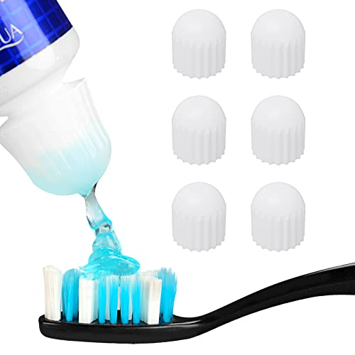 Linkidea セルフクロージング歯磨き粉キャップ バルクパック、卸売マルチパック 6個 子供 大人用 シリコン 無駄のない歯磨き粉セーバーキャップディスペンサー (ホワイト)