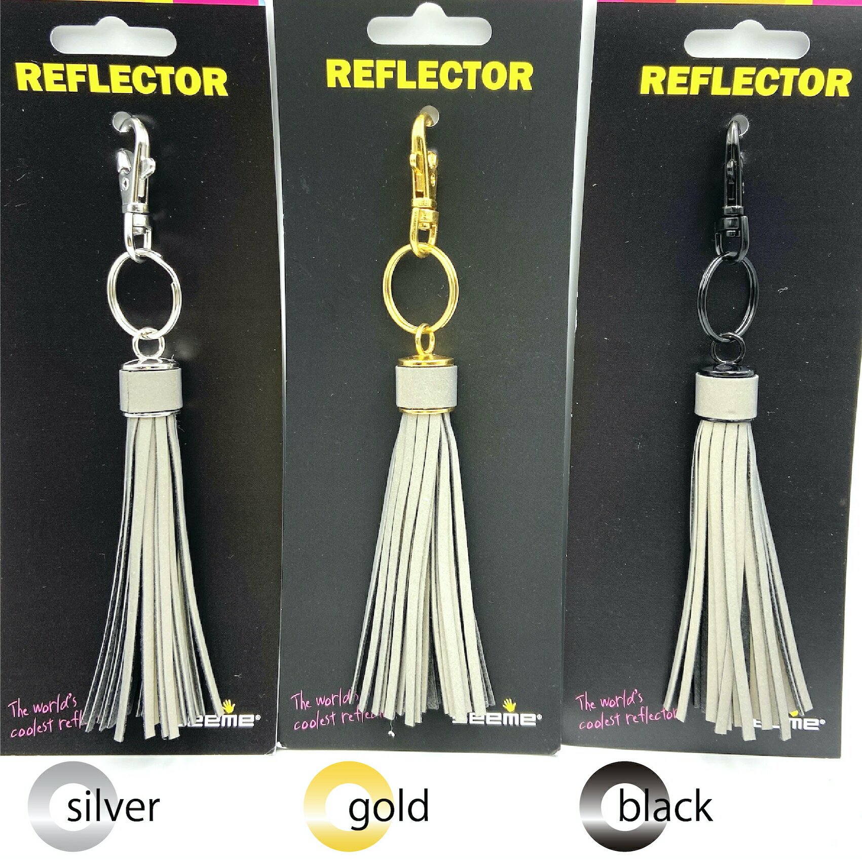 タッセル型 リフレクター タッセル 3種（Tassel reflector BLACK・GOLD・SILVER） キーホルダー 北欧 交通安全 リング ナスカン 反射 北欧 スタイリッシュ 命を守る 通勤 通学 部活 子供 高齢者 トレーニング ワークアウト ランニングのサムネイル