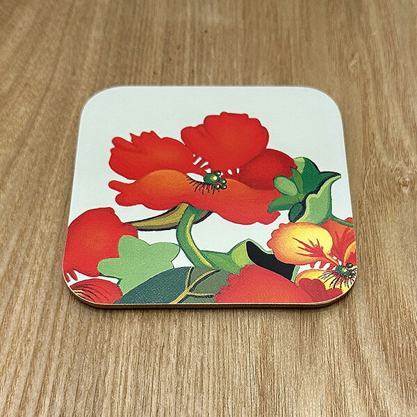 コースター PC-12 キンレンカ 6枚入り 花柄 アンティーク調 レトロ 10x10cm カフェ 喫茶 インテリア 雑..