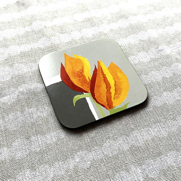 コースター PC-7 チューリップ 6枚入り 花柄 アンティーク調 レトロ 10x10cm カフェ 喫茶 インテリア ..