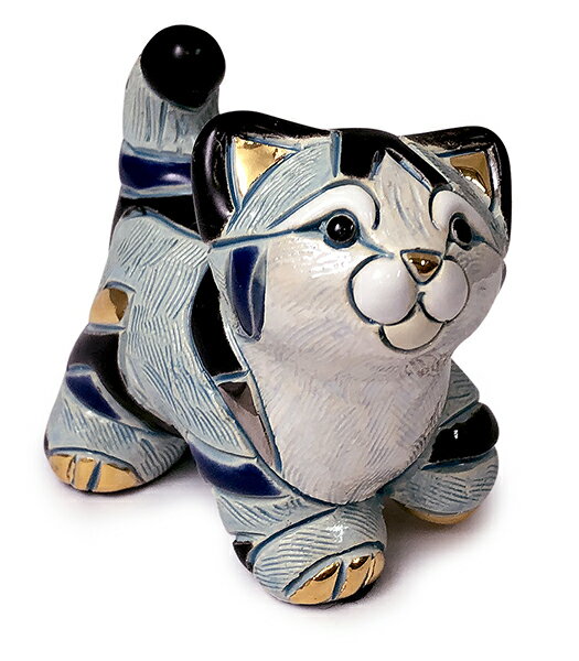 送料無料 青トラネコ子供 F323陶器 置物 動物 ネコ 猫 子猫 ねこ キャット cat ペット インテリア オブジェ 雑貨 おしゃれ かわいい 贈り物 プレゼント