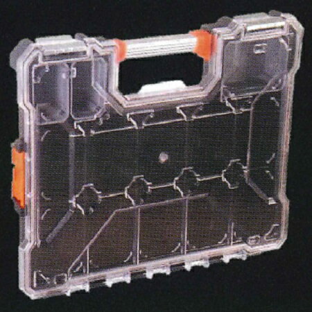 クリアハードボックス CHB-200L（透明×オレンジ・底深・仕切り板タイプ）収納 透明 便利 積み重ね 連結 持ち運び 整理 小物 工具箱 パーツケース ユニーズ U-needs クリアボックス
