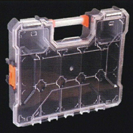 クリアハードボックス CHB-200M（透明×オレンジ・底浅・仕切り板タイプ）収納 透明 便利 積み重ね 連結 持ち運び 整理 小物 工具箱 パーツケース ユニーズ U-needs クリアボックス