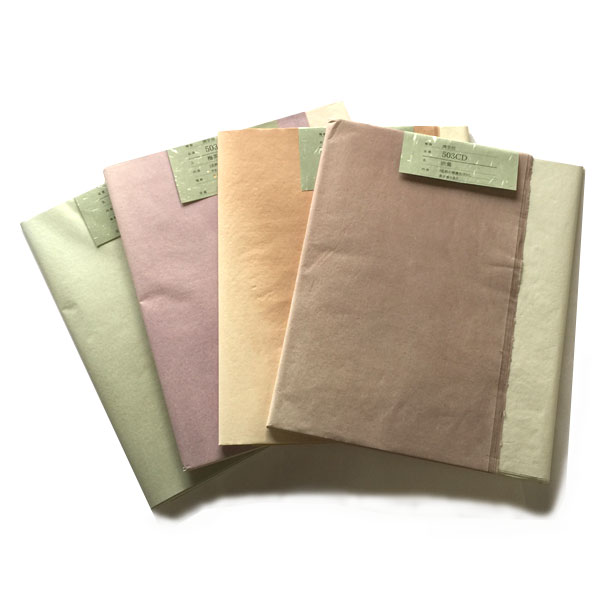 書道 加工紙 手漉き画仙紙 『雷神』を加工 半切 1色×10枚 漢字用 にじむ 濃墨向き かすれが細かい 【加工内容】 斜裾ぼかし 品番：503CD 書道用紙 画仙紙 条幅 漢字用加工紙