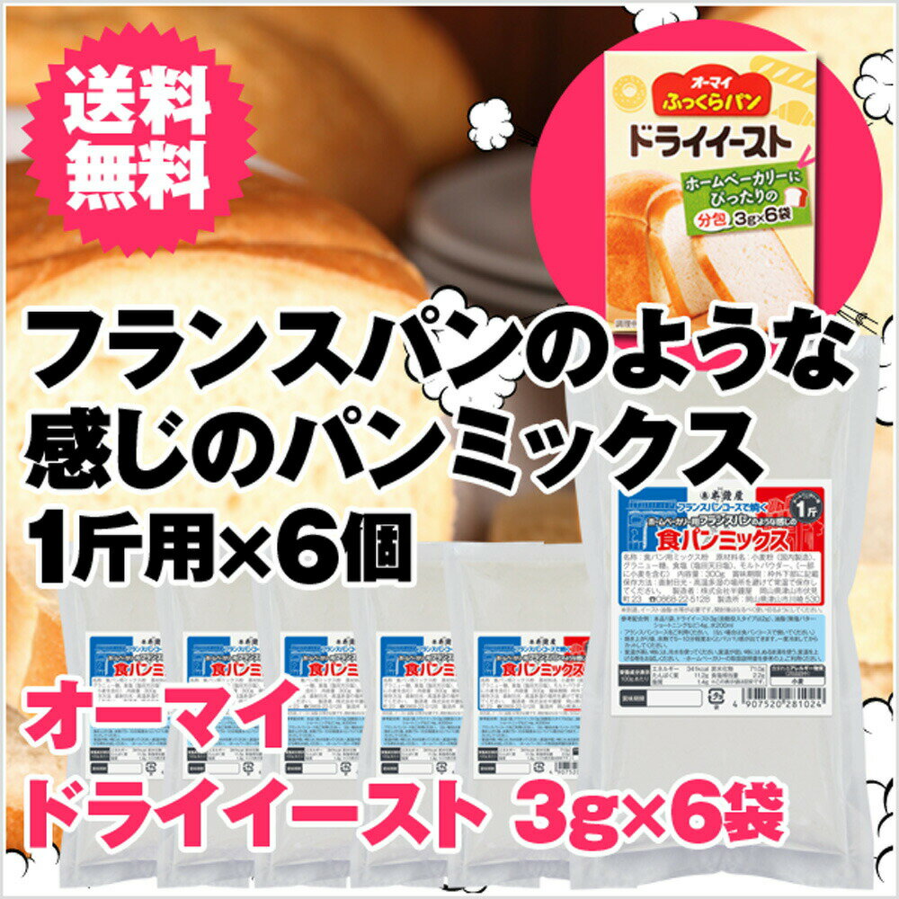 送料無料 フランスパンのような感じのパンミックス6個セット＋イースト6個付（半鐘屋オリジナル・HB用）