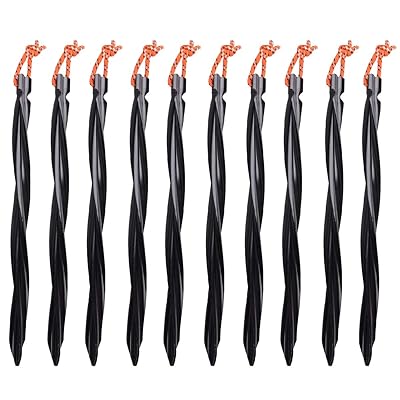 Azarxis テントペグ キャンプペグ 18/25cm アウトドア キャンプ 登山用 アルミ10本セット 軽量 (ブラック-スパイラル-25 cm)
