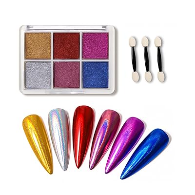 ALLMIRA オーロラパウダー ネイル 固形 6色パレット ネイルパウダー ジェルネイル カラー ネイルパーツ 自宅DIY ?細 スポンジチップ付き (09)
