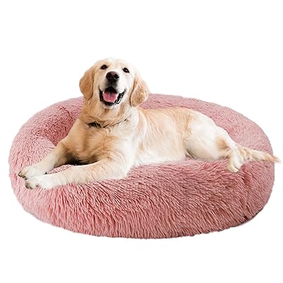 Aurako 70cm 犬ベッド 猫ベッド ふわふわ 丸型 クッション ドーナツペットベッド ぐっすり眠る 猫用 小型犬用 もこもこ 暖かい 滑り止め 防寒 寒さ対策 洗濯可能 子犬 猫用 サイズ選択可 ローズレッド