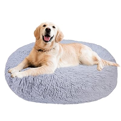 Aurako 70cm 犬ベッド猫ベッド ふわふわ 丸型 クッション ドーナツペットベッド ぐっすり眠る 猫用 小型犬用 もこもこ 暖かい 滑り止め 防寒 寒さ対策 洗濯可能 子犬 猫用 サイズ選択可 ライトグレー