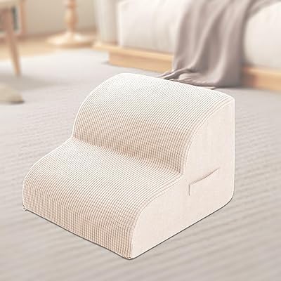 Aurako 犬階段 犬用ステップ ペット階段 犬用階段 犬用スロープ 犬用踏み台ドッグステップ ペット用 ステップ 犬 階段 小型犬 高齢犬 子猫 短足種 関節痛犬用猫ドギーステップスロープ（2段，オフ白）