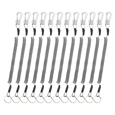 Booms Fishing T4 スパイラルコード ワイヤー入り尻手ロープ 最大伸び1500mm 十二個セット ブラック