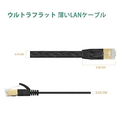 Ankuly Cat7 LANケーブル カテゴリー7 ウルトラフラットケーブル (15m, ブラック)