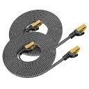 BUSOHE LANケーブル2M 2本 Cat8フラット編みケーブル高速40Gbps 2000MHz RJ45コネクタ薄型イーサネットケーブルめっき種別8シールド折れ防止モデムルータなどに適している。