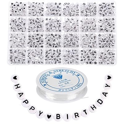 BetterJonny アルファベットビーズ 約 1200ピース A-Z 文字 ビーズ 7x4mm 伸縮性のある糸1ロール付き とのアクリル文字ビーズキット ジ...