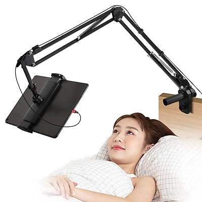 タブレットスタンド【2023最新型5穴土台＆ケーブル固定具付き】寝ながら スマホスタンド 4つの関節 折り畳み式 自由角度調整 卓上スタンド 360°回転ホルダー 縦横両対応 4-12.9インチの iPad/iPhone/Surface/Galaxy