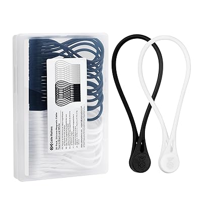 Cable Matters 黒と白の20パックのシリコーン磁気ケーブルタイ（磁気コードタイ、磁気ジップネクタイ/コードオーガナイザー）