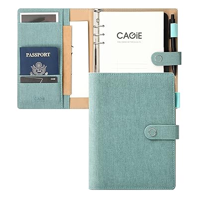 CAGIE システム手帳 a5 6穴 リング 内径約25mm マグネットタイプ バインダー メモ 120g厚い紙 インデックス付き システム手帳 グリーン PU レザー ビジネス手帳 カード収納 ペンホルダー付き