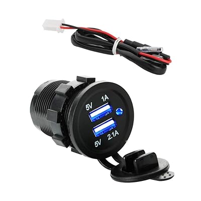 CESFONJERユニバーサル防水デュアルUSB充電器ソケット電源アウトレット、12V-24V出力5V 2.1A LED充電器付き高速充電器(ブルー)マリンボートマリンバイク CESFONJERユニバーサル防水デュアルUSB充電器ソケット電源アウトレット、12V-24V出力5V 2.1A LED充電器付き高速充電器(ブルー)マリンボートマリンバイク